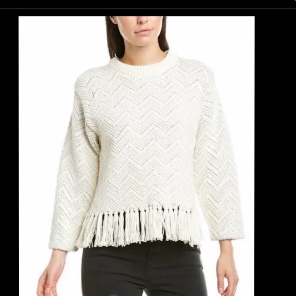 Joie Claudelle Chevron chunky knit fringe sweater